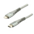 Logo USB cable (2.0), USB C M - Apple Lightning M, 1m, MFi certification, 5V/3A, silver, box, nylon braided, aluminium connector c